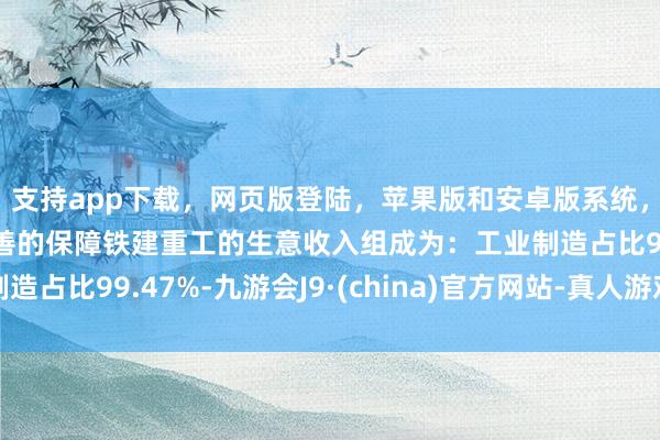 支持app下载，网页版登陆，苹果版和安卓版系统，让您的资金得到最完善的保障铁建重工的生意收入组成为：工业制造占比99.47%-九游会J9·(china)官方网站-真人游戏第一品牌